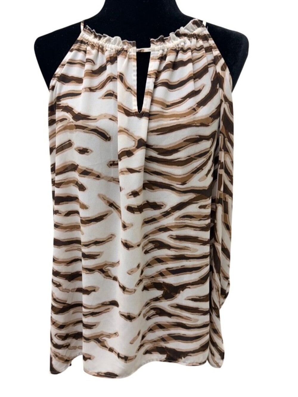 New York and Company XL Brown White Zebra Print Halter Sleeveless Blouse